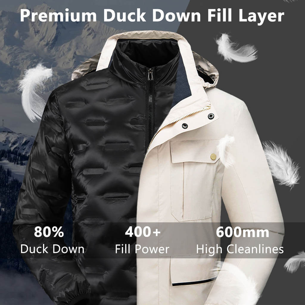 Custom 3-in-1 men’s outdoor outfit with down jacket details premium down fill