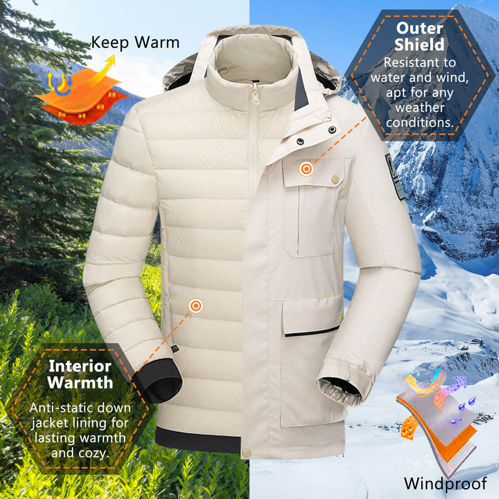 custom 3 in 1 mens outdoor outfit with down jacket details winter coat