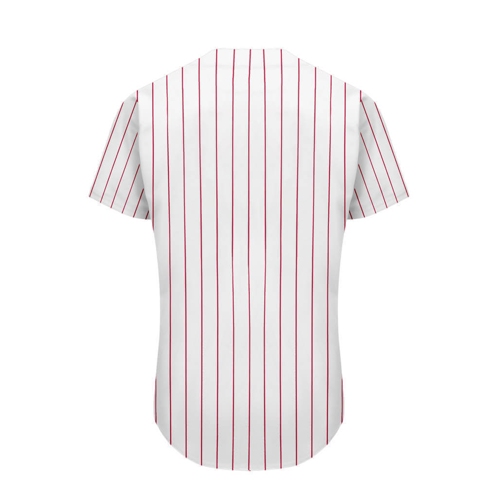 Red pinstripe baseball jersey on sale