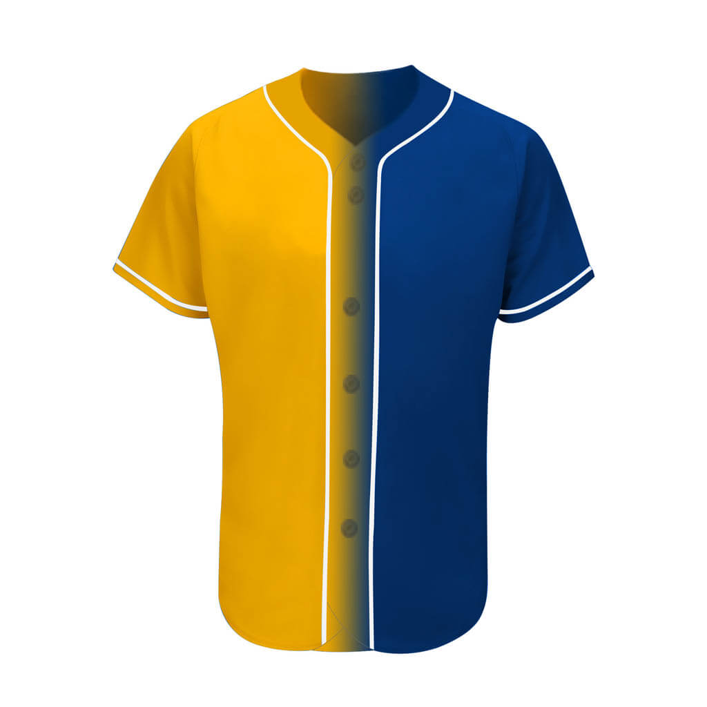 Custom Men’s Two-Toned Button Up Baseball Jersey Yellow Navy / XS