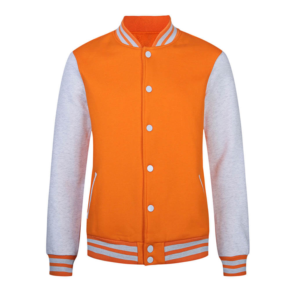 Custom Snap Button Baseball Jackets for Men Orange Grey Xs